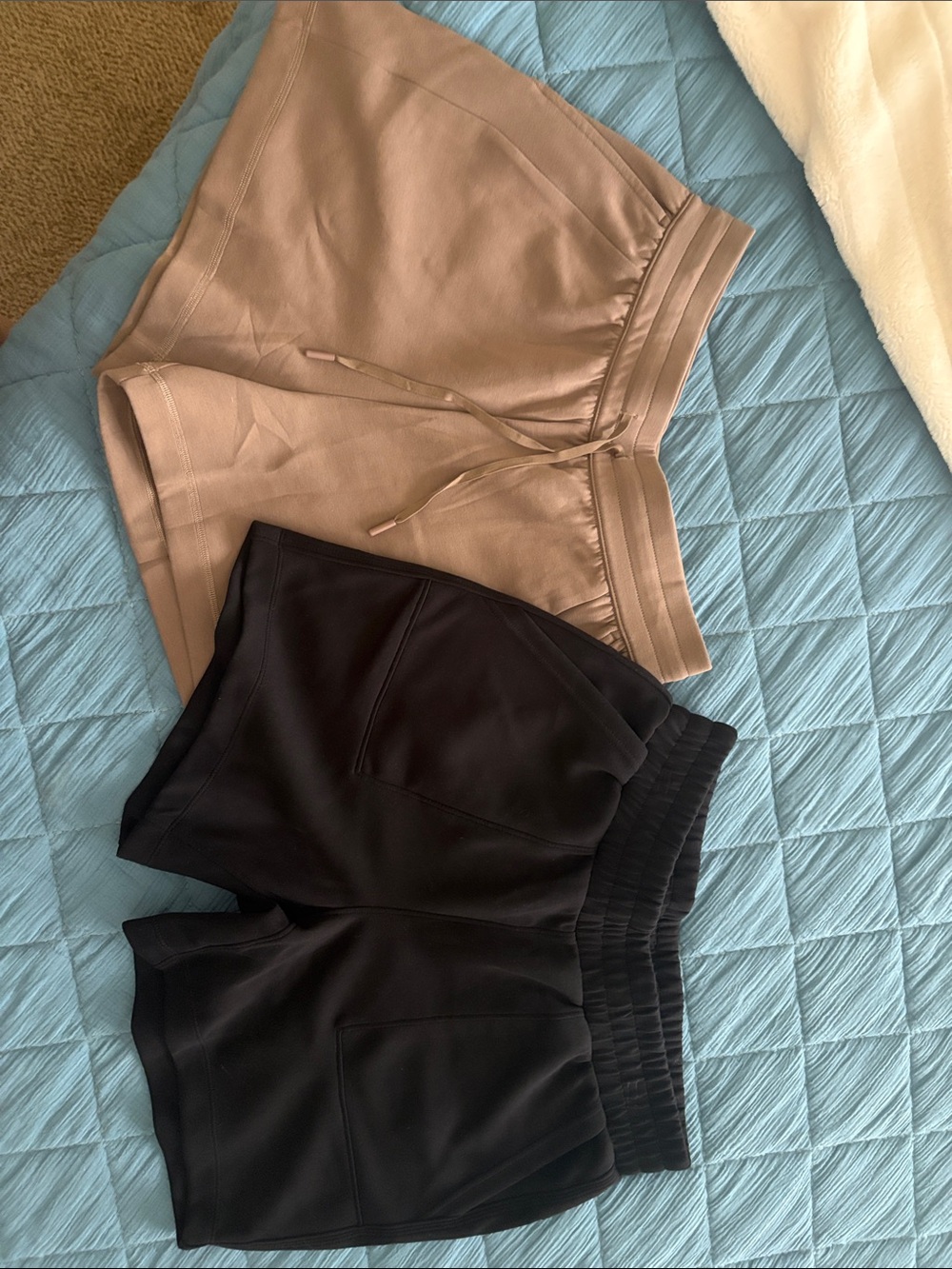 Mondetta and Unbranded Women’s Scuba Knit Drawstring Shorts - Black and Tan